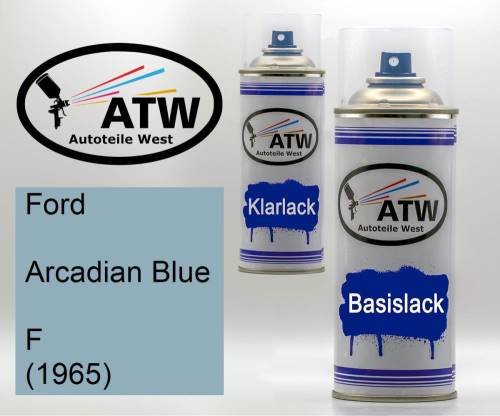 Ford, Arcadian Blue, F (1965): 400ml Sprühdose + 400ml Klarlack - Set, von ATW Autoteile West.